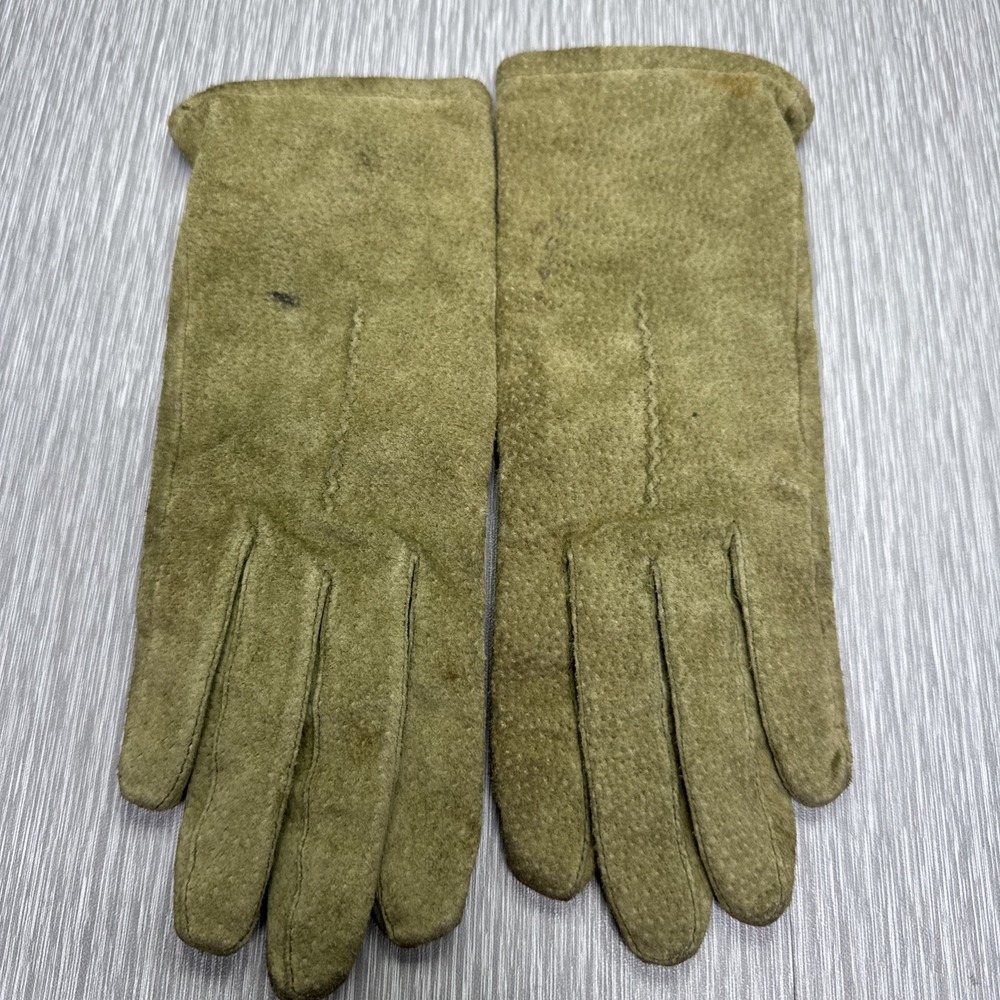 Fownes Suede‎ Leather Gloves Olive Green Classic Cold Weather Womens Large